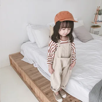 Пролет 2019 Нова Детски Дрехи На Децата Корейски Велур Свободни Свободно Време Голям Джоб Плътен Цвят Панталони Панталони За Момичета