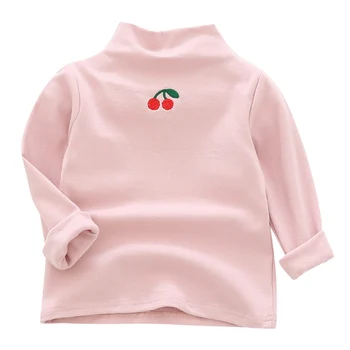 Есен-зима топла мека облекло Kids Girl Cherry Children Дъно Тениска на Half High Neck Baby T-shirt Inner Върховете Outfit
