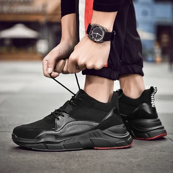 SUROM модни маратонки мъжки дишащи лек окото мъжки обувки ежедневни Черна външна чрез шнурове Zapatillas Тенис Masculino Adulto