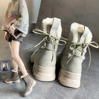 2020 нов зимен изтегляне на платформата на жените ботуши стягам през цялата чорап ботильоны високо качество ежедневни обувки дебела кожа на платформа клинове петата