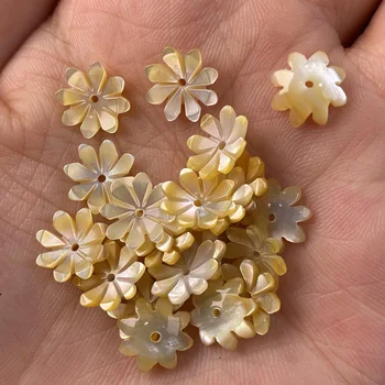 Високо качество на 5 бр. 10 мм естествен дялан перла на жълто цвете черупки, мъниста за 