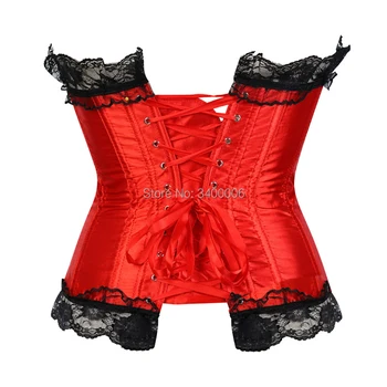 Caudatus Red Satin Palace Секси Overbust Corset танцьорка Showgirl дантелени корсети и бюстиета блузи талия Cincher 6XL ретро стил