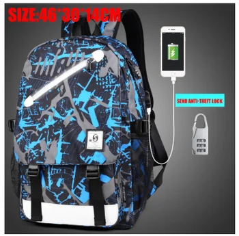 2020 светещи училищни чанти за юноши USB зареждане на училище раница с голям капацитет пътна чанта чанта детска портретно чанта Mochila