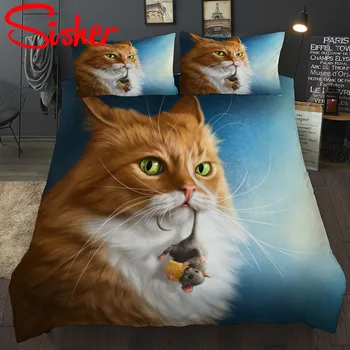 3D котка куче печатни пухени завивки, комплекти съвременни хубави постелки Single Double Twin Queen King комплект спално бельо полиестер олекотена завивка