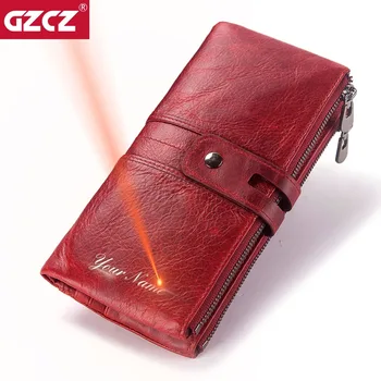 GZCZ кожена женски чантата си жена портфейл за монети Hasp Portomonee клатч телефонна чанта дълъг цип Дама Удобен държач за карти безплатен гравиране