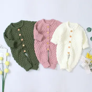 2020 нови памучни децата Baby Boy Girl-дебел вълнен пуловер, гащеризон с дълъг ръкав вязаный гащеризон детската однобортная дрехи 0-18М