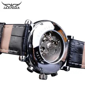 Jaragar Black Аналогов Мъжки Business Mechanical Watches 3 Sub Dial Date Естествена Кожа Автоматични Часовници Relogio Masculino