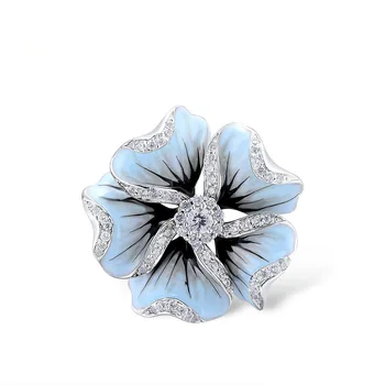 Сладък сребърен цвят син епоксидни цвете, пръстени с Цирконовым камък за жени сватбена годежен пръстен Модни бижута 2020
