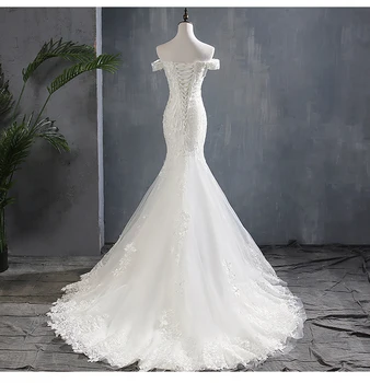 Нов стил лодка шията с рамото сватбена рокля 2020 сватба Vestido de noiva Русалка булчинската рокля луксозни апликация халат Mariage