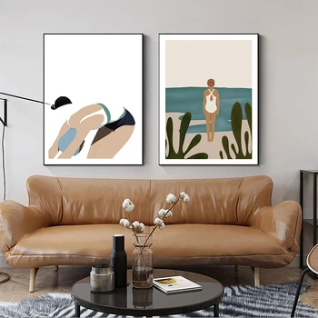Платно за Живопис стени на изкуството момиче плуване Quick Dip модерни плакати и щампи стенни картини за хола украса на дома