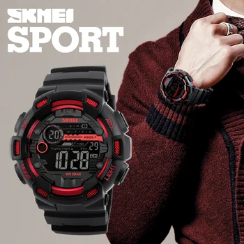 SKMEI открит спортен часовник мъжки мултифункционален водоустойчив 5bar ПУ каишка led дисплей часовник Chrono дигитален ръчен часовник Reloj Hombre
