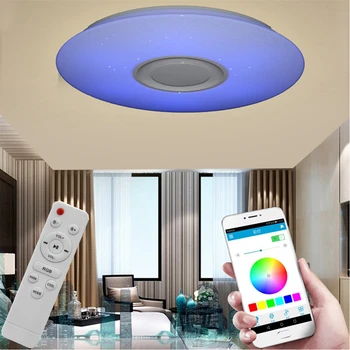 Smart LED APP + дистанционно управление Bluetooth-високоговорител с RGB Димиране тавана лампа панел лампи Loundspeaker плейър за деца спалня