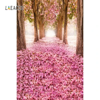 Laeacco Цветни Дървета Розов Пейзаж Персонализирани Фотоколл Платно Снимки, Фонове Фотографски Фонове За Фото Студио