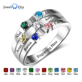 Семейството и приятелството пръстен да впишат имената на потребителски 6 камък 925 стерлинги сребърни бижута пръстени подаръци за най-добрите приятели (JewelOra RI102508)