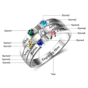 Семейството и приятелството пръстен да впишат имената на потребителски 6 камък 925 стерлинги сребърни бижута пръстени подаръци за най-добрите приятели (JewelOra RI102508)