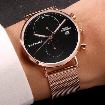 WAKNOER Top Brand Luxury Watch мъжки ръчен часовник Mesh Band мъжки часовник дисплей датата на кварцови часовници Fashion Man на Zlatina Clock 2020