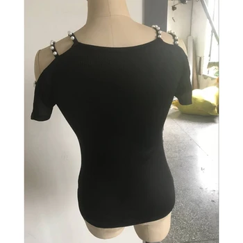 Във выдалбливают ръкав тениски жени лято черна тениска O-образно деколте Офис облекло елегантна тениска Femme плюс размер 2XL SJ2953R