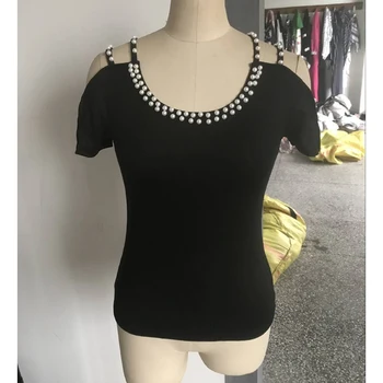 Във выдалбливают ръкав тениски жени лято черна тениска O-образно деколте Офис облекло елегантна тениска Femme плюс размер 2XL SJ2953R