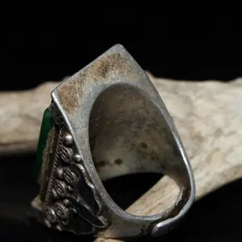 Китайското древно занаят Seiko made инкрустированное нефрит Тибетское сребърен пръстен