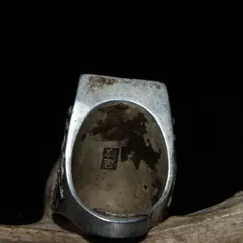 Китайското древно занаят Seiko made инкрустированное нефрит Тибетское сребърен пръстен