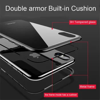 Магнитен адсорбционный телефон Case за iPhone 7 8 plus метален Магнит закалено стъкло Case за iPhone X 6 6s Plus Case флип-надолу капака на Корпуса