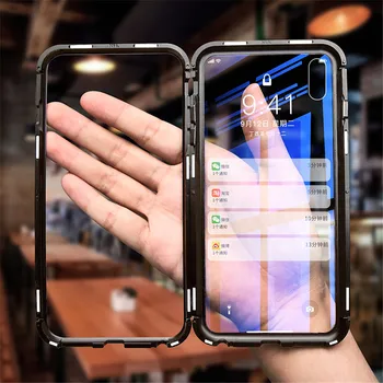 Магнитен адсорбционный телефон Case за iPhone 7 8 plus метален Магнит закалено стъкло Case за iPhone X 6 6s Plus Case флип-надолу капака на Корпуса
