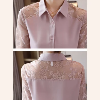 2021 Нов Офис Lady Розова Блуза На Жената Корейската Мода Дантела, Шифон Блуза С Дълъг Ръкав Дамски Елегантни Блузи Blusas Mujer 11491