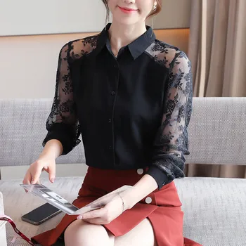 2021 Нов Офис Lady Розова Блуза На Жената Корейската Мода Дантела, Шифон Блуза С Дълъг Ръкав Дамски Елегантни Блузи Blusas Mujer 11491