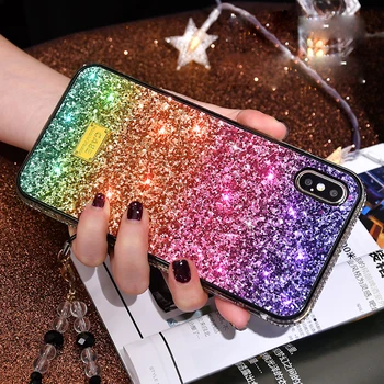 Capa за iPhone 11 Pro Max X XR XS Max 6s 7 8 Plus Case Diamond Bling Colorful Rainbow Girly Case за Samsung Забележка 10 Plus на кутията