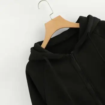 Есен-зима Harajuku черен плътен hoody жени Zip-Up Hoodie свободни Xl-4xl дамски блузи, блузи, ежедневни спортен костюм, S