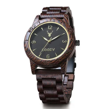 LeeEv New Retro Wooden Design Black Series Wood Watch Men Boy Business Casual Cool Decorate