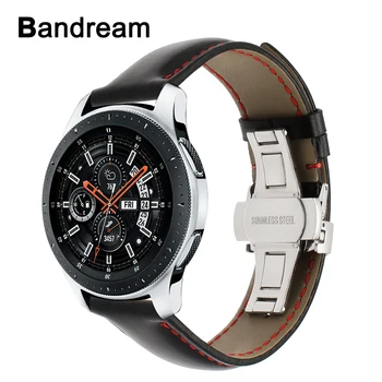 Каишка за часовник от естествена телешка кожа Samsung Galaxy Watch 46мм 42 милиметра Active 2 40mm 44 Butterfly Закопчалка Band Спортен каишка гривна