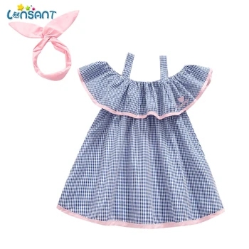LONSANT 2019 New Summer Dress Toddler Kids Baby Момичета Нова Birthday Clothes Blue Plaid Off-shoulder Ruffles Party Dresses N30