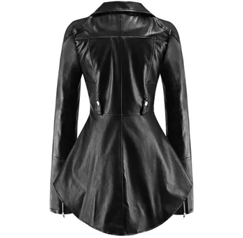Палто гореща готическата изкуствена кожа PU якета жени зимна мода мотоциклет черен изкуствена кожа палто тенденция яке