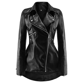 Палто гореща готическата изкуствена кожа PU якета жени зимна мода мотоциклет черен изкуствена кожа палто тенденция яке