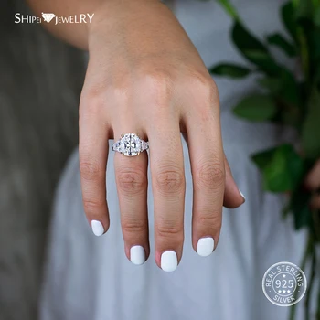Shipei създаден Moissianite пръстени за жени сребро 925 Изумруд нарязани скъпоценен камък сватба годежен пръстен бижута