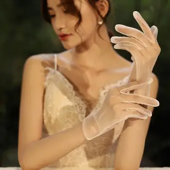 1 чифт нежни сватбени ръкавици къси ръкавици с пет пръста сватбена рокля ръкавици сватбени аксесоари за жени Дами