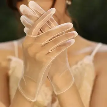 1 чифт нежни сватбени ръкавици къси ръкавици с пет пръста сватбена рокля ръкавици сватбени аксесоари за жени Дами