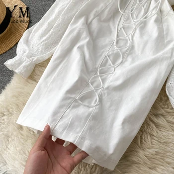YuooMuoo Slim Bandage Mini Dress Elegant Women Puff Sleeve White Party Dress Секси French Romance Birthday Festival Къса Рокля