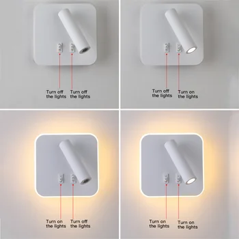 Nordic LED Wall Lamp With Switch 3W Spotligh 6W Backlight Free Rotation Sconce Indoor Light Wall For Home Bedroom малка странична лампа