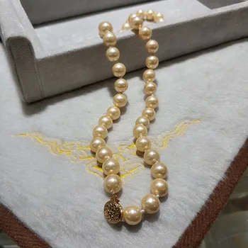 JYX Shell перлена огърлица бижута 8-8. 5 мм кръгъл златист цвят морска мида перлена огърлица 18