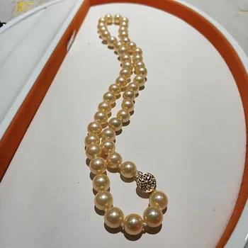 JYX Shell перлена огърлица бижута 8-8. 5 мм кръгъл златист цвят морска мида перлена огърлица 18