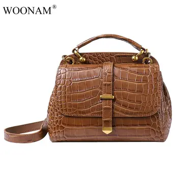 WOONAM жени чанта топ скрие естествена кожа на прасеца на Алигатор гущер Pattern дръжка trapeze чанта Cross-body bag WB761