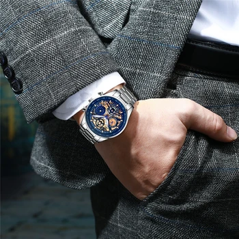 NIBOSI Blue Fashion мъжки часовници най-добрата марка на луксозни скелет златни часовници мъжки хронограф водоустойчив мъжки часовник Relogio Masculino