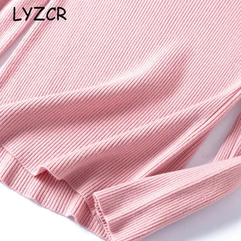 LYZCR зима дамски скок пуловер, бял дебел дълъг ръкав, поло блузи за жени възли дамски топли пуловери тънък