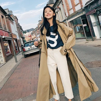 Мода жените удобни топли твърди дълги палта нов пристигане добро качество на свободни корейски темперамент на горно облекло празник сладък падина