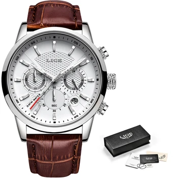 LIGE нов часовник мъжка мода спорт кварцови часовници мъжки часовници марка луксозни бизнеса с кожа водоустойчив часовник Relogio Masculino + Box