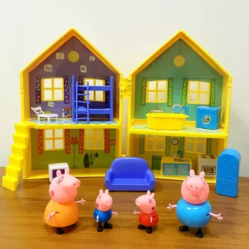 Peppa Pig House Toys George Family Duplex House Luxury Villa Move Dolls Family Set Play House Kids Toys for Children Gift