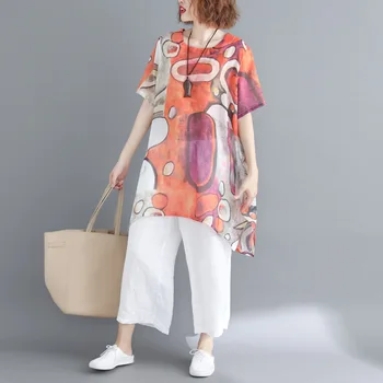 2019 Summer New Casual Губим Batwing Big Size Abstract Print Women Shirt Blouse Fashion Plus Size Batwing шифоновые блузи 4XL