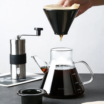 Изсипете кафе капково V60 кафе филтър домакински ръчно измиване на гърне общ кана кафе уред borosilicate стъклена кана за кафе